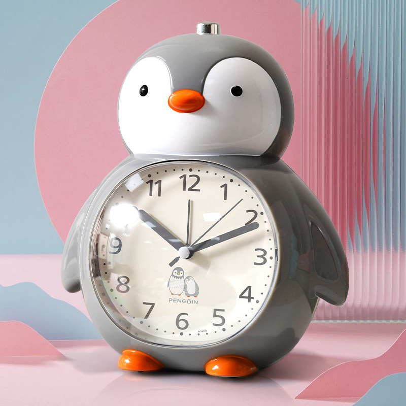 卡通企鹅闹钟小学生专用起床神器儿童男孩女孩夜灯闹钟