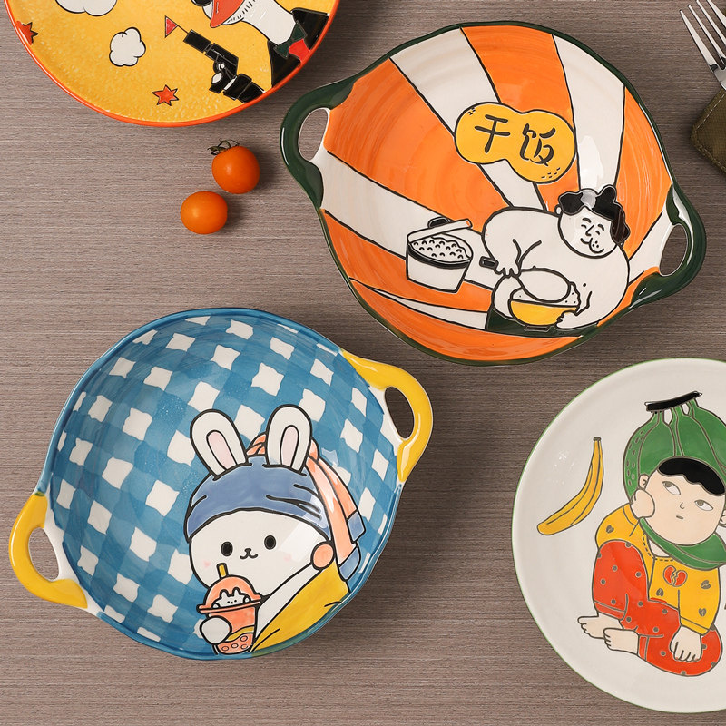 可爱碗碟套装家用陶瓷卡通餐具网红少女饭碗碗
