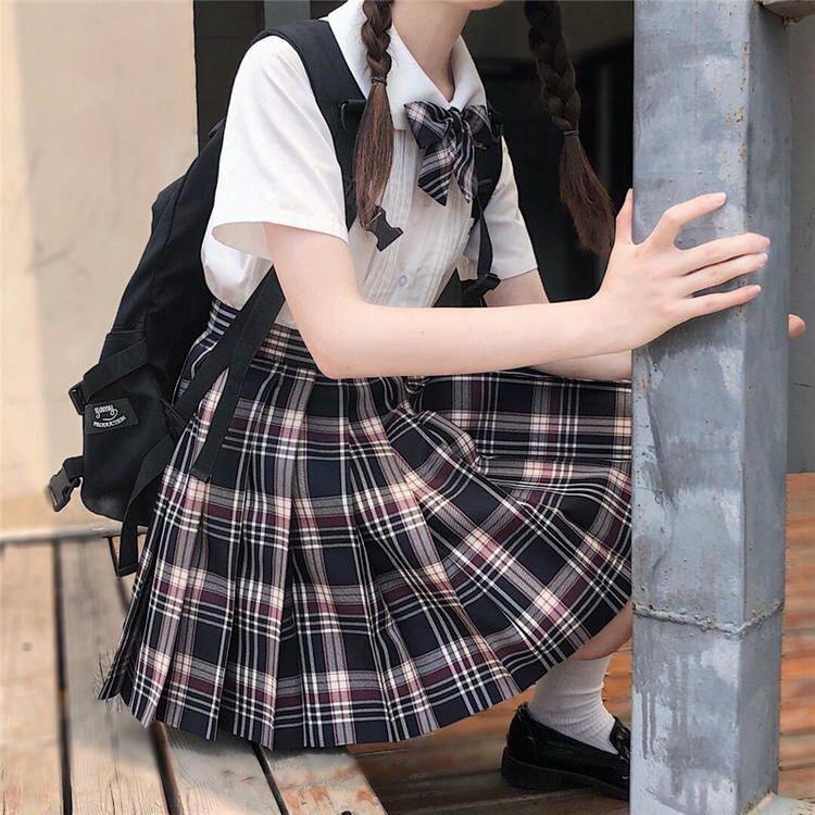 黑桃正统jk百褶裙制服黑格校供学院短裙薄款半身裙