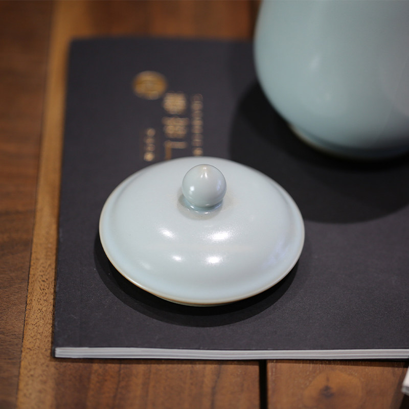 善窑厂善明款天青釉高温汝瓷开片可养纯手工龙头把手办公杯茶杯