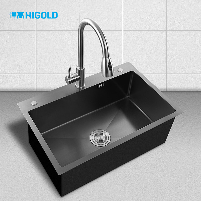 悍高黑色纳米手工水槽不锈钢洗菜菜盆大单台下水槽套餐