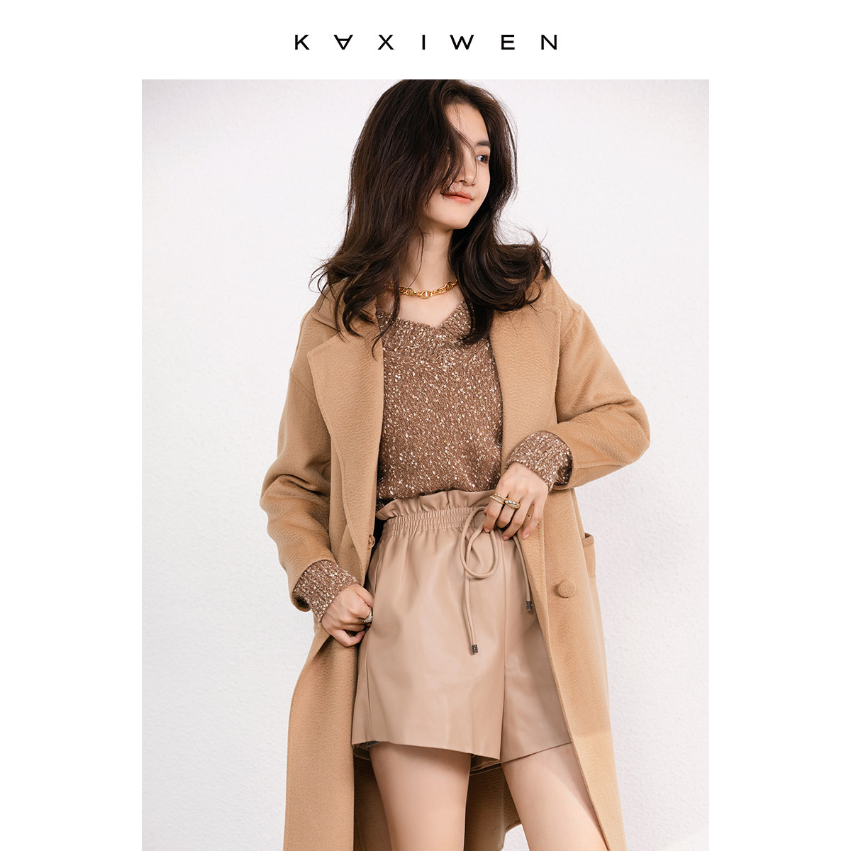 佧茜文毛衣女2021秋冬新款女装慵懒风v领宽松混色毛衫针织衫女