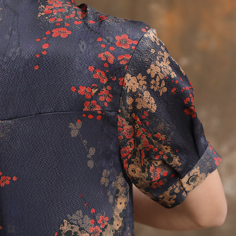 女士真丝香云纱短袖宽松上衣中老年夏季单排扣女装衬衫桑蚕丝新品