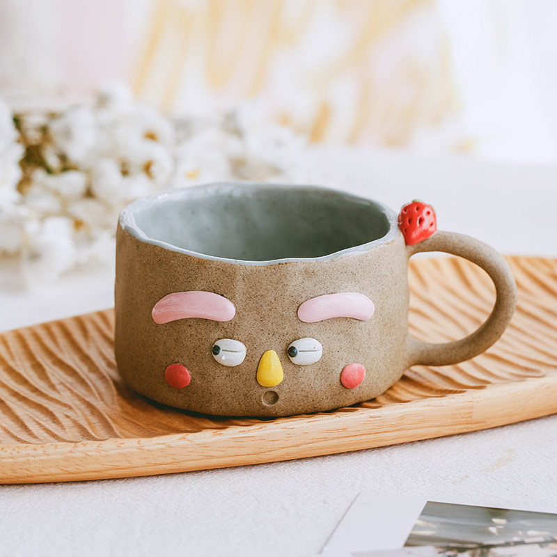 高档搞怪个生水杯陶瓷咖啡粗陶可爱潮杯女性咖啡杯