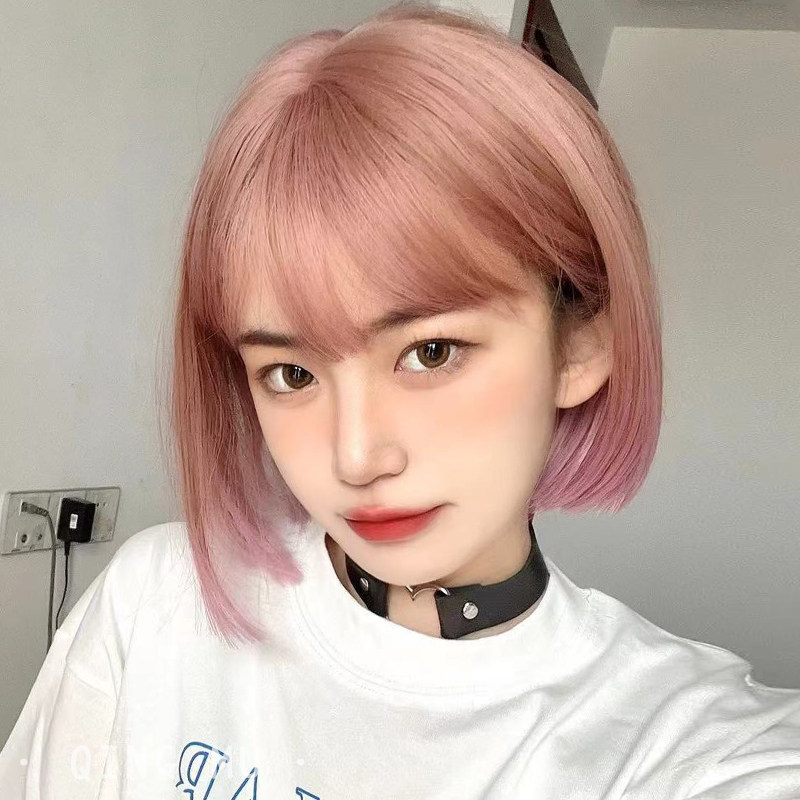 假发倾慕粉色短发女全头套夏季帅气日系减龄日常整顶假发