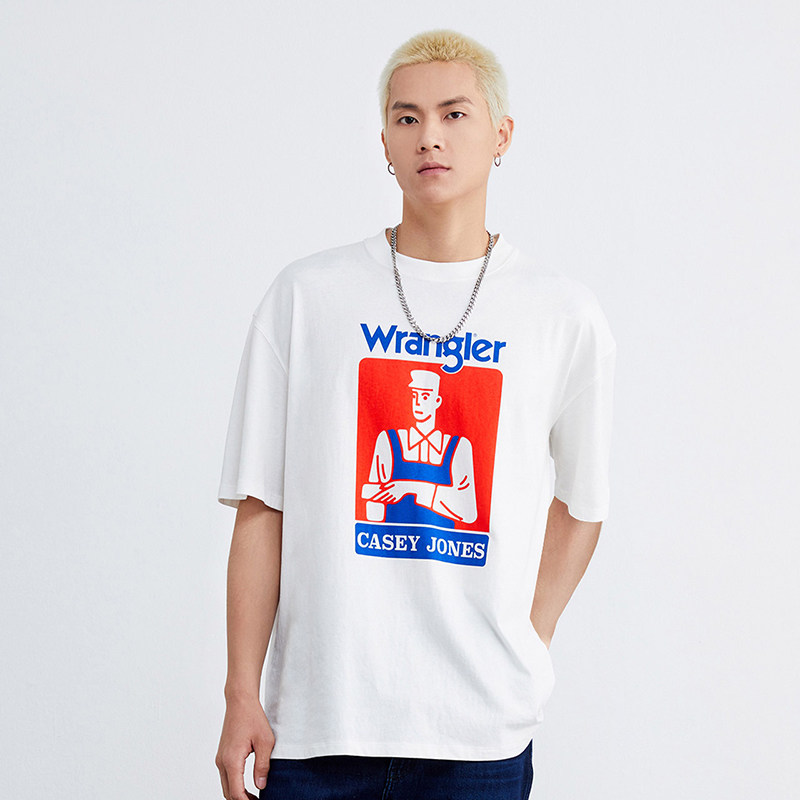 wrangler威格新男女男女情侣款梦险工工装oversize印花t恤