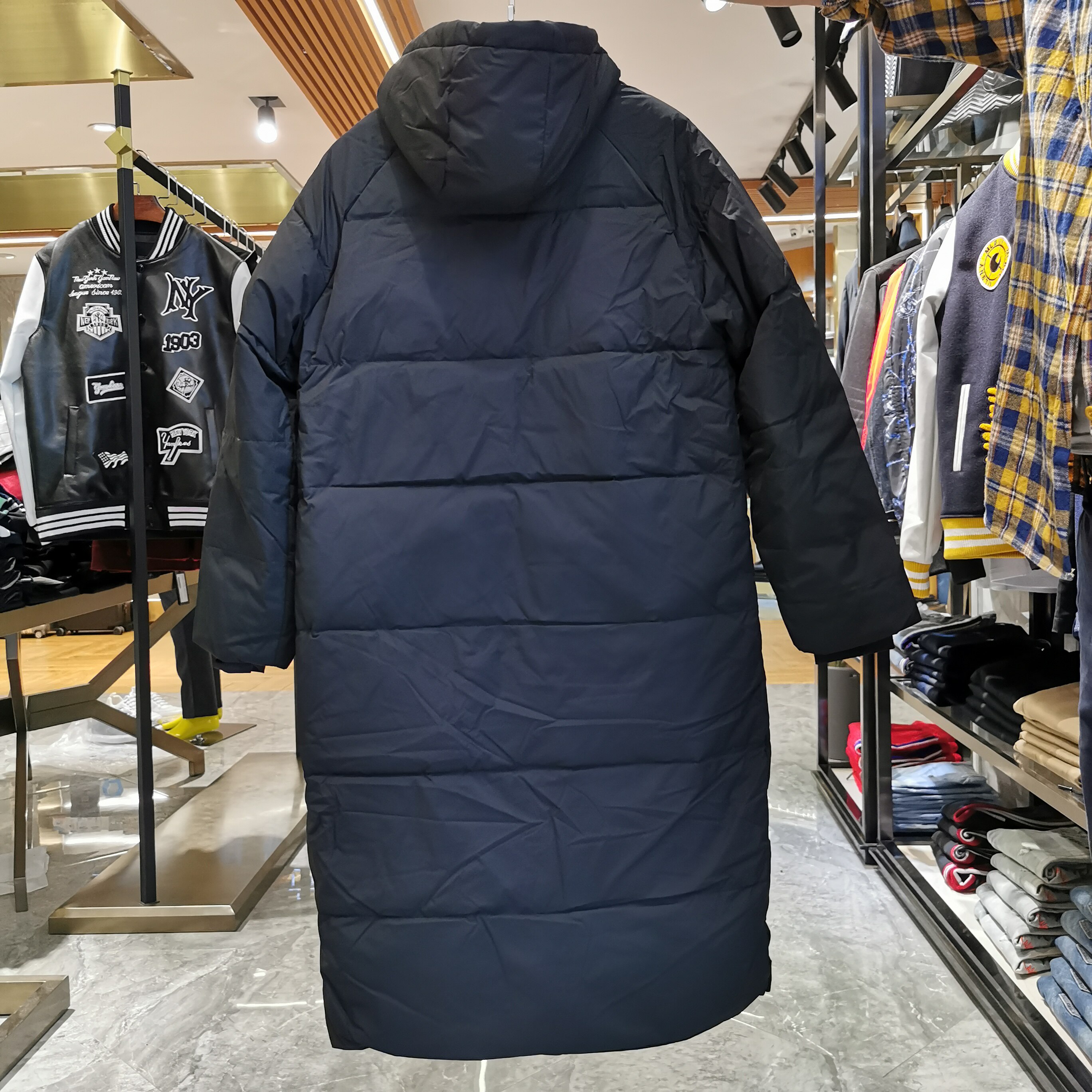 mlbny羽绒服白鸭绒时尚保暖连帽中长款男女情侣加厚休闲宽松外套