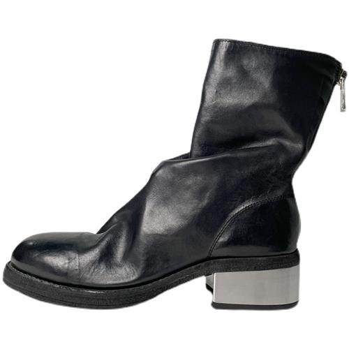 guidi靴女复古手工马皮短靴圆头后拉链金属跟鬼帝女靴真皮马丁靴