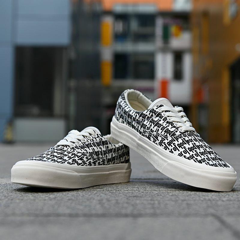 吴亦凡滑板亦凡布鞋万斯路帮帆满印低字母黑白fog帆布鞋