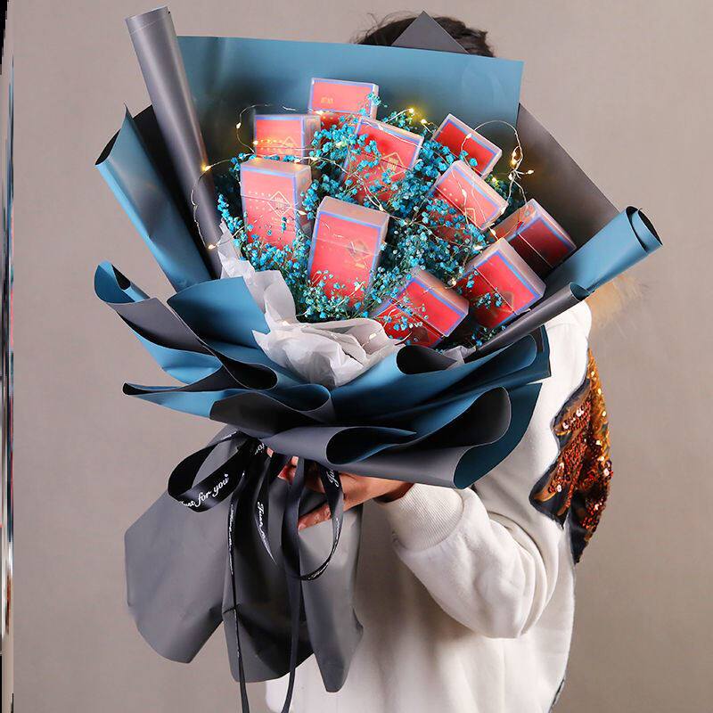 香烟花束满天星干花零食手捧成品礼盒盒装七夕永生花