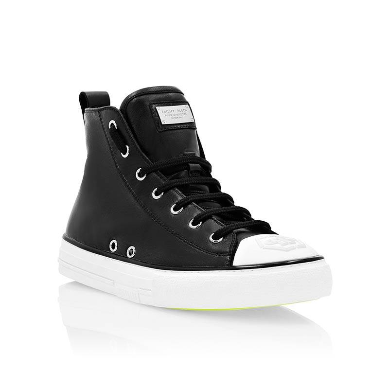 运动鞋philippplein女士巨星层压皮革高帮高帮鞋