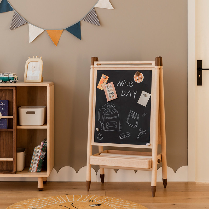 芽米小屋儿童画板架实木磁吸无尘小黑板白板双面儿童房