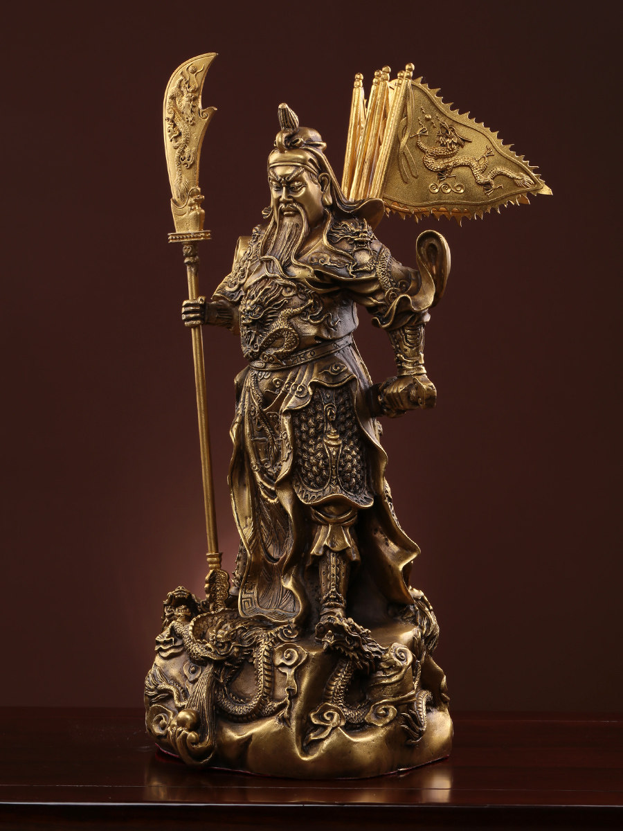 纯铜九龙关公武财神财神爷关羽神像风水招财店铺摆件