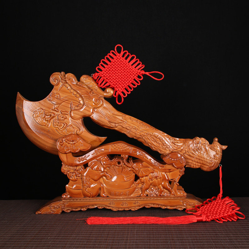 立体桃木斧子木雕斧头雕刻龙凤摆件挂件乔迁木雕