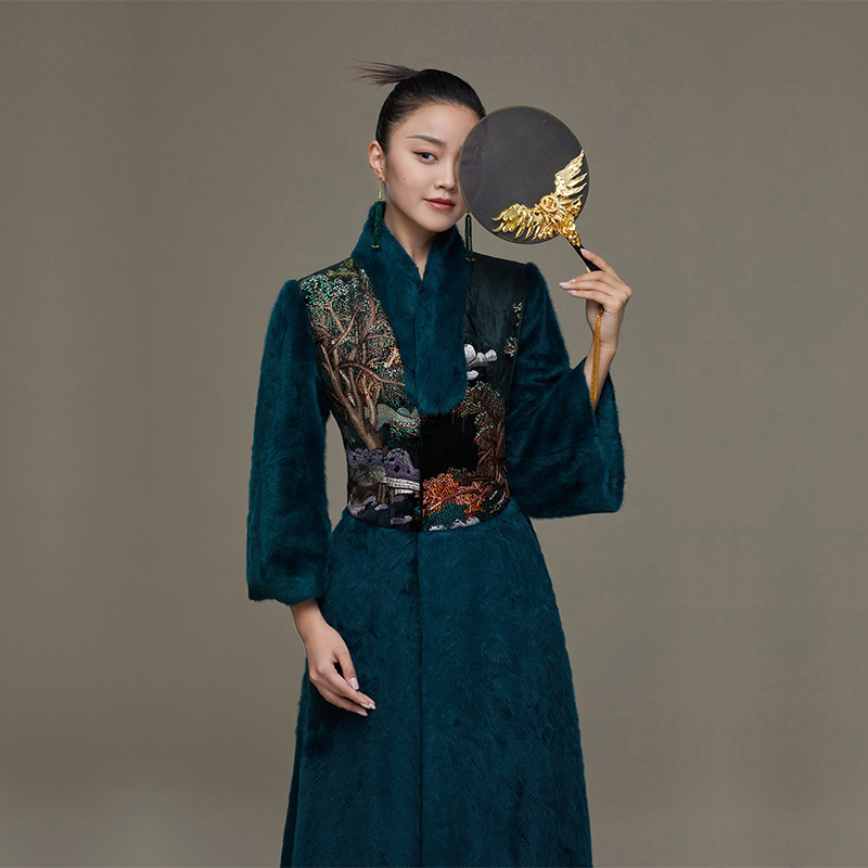 吉祥斋女装柳翠相连收身大衣桑蚕丝国风礼服舞台宴会汉服专柜正品