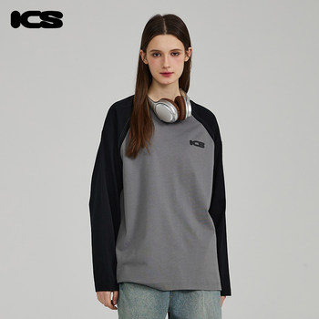 iconslab American retro ICS raglan sleeve contrast color long-sleeved autumn couple splicing T-shirt