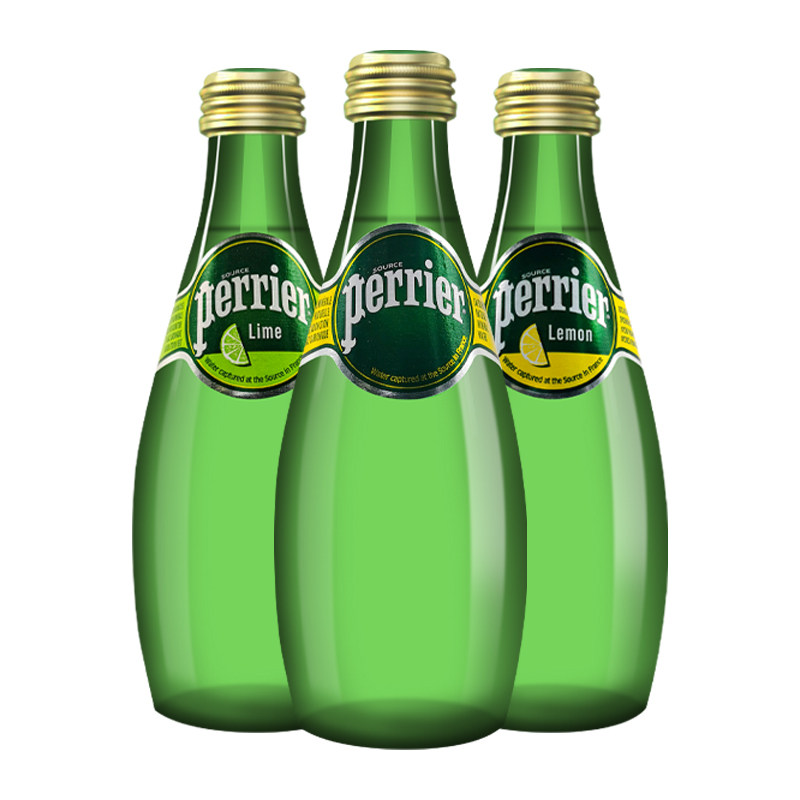 法国perrier巴黎柠檬矿泉水330ml整箱24瓶气泡苏打水饮用水
