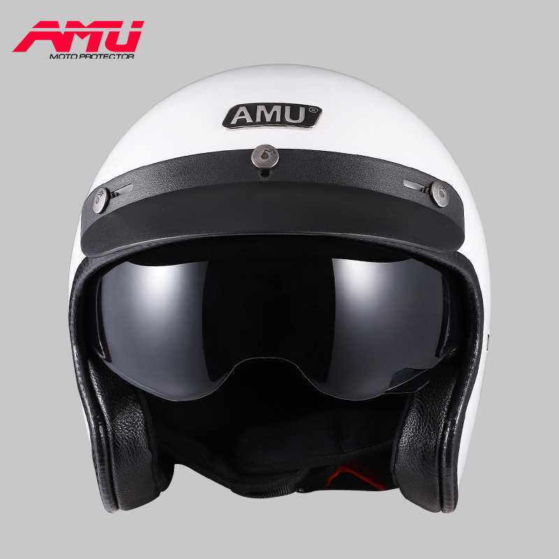 头盔正品amu复古摩托车骑行机车玻璃钢安全帽半盔摩托车头盔