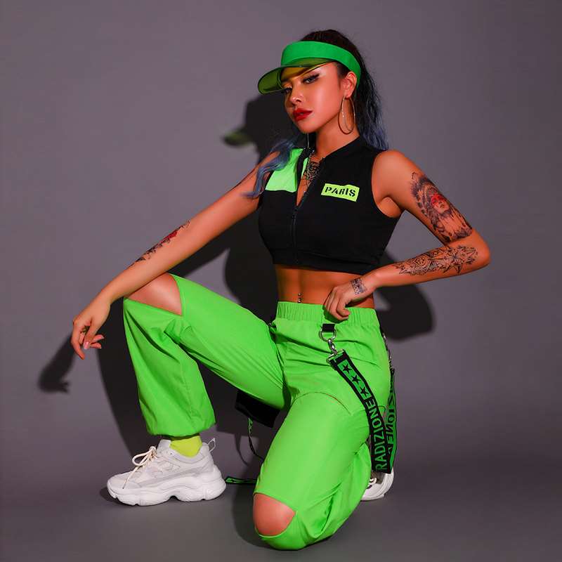 高档女dj演出服潮新款荧光色长裤爵士舞服装夜场酒吧ds领舞服gogo