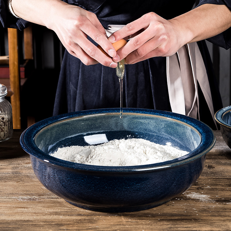 星空窑变面盆景德镇精品设计揉面发面陶瓷酒店盆