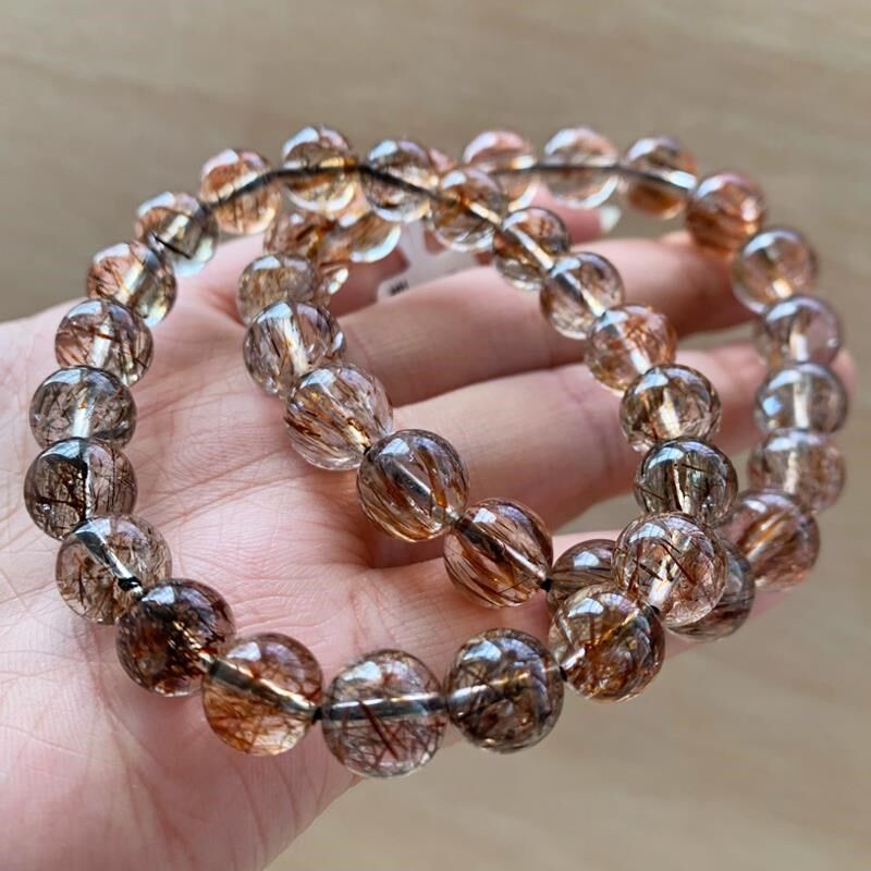 天然黑金超发晶云云母共生双轮七黑金发晶满发手链