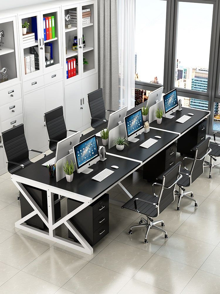 电脑桌休息室侧边中式新中式办公桌座位组合2人多色组合