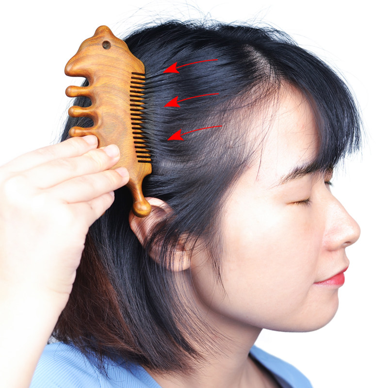 按摩梳子木梳头部经络绿檀女士面部头疗宽大梳子