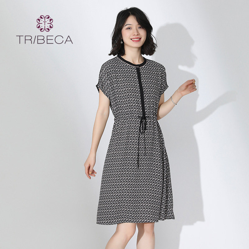 tribeca翠贝卡t1215c01l592夏季新款气质抽绳收腰中长连衣裙连衣裙