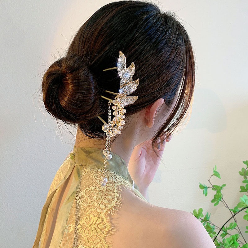 发簪轻奢高级水钻流苏女夏古风汉服发后脑勺盘发发饰