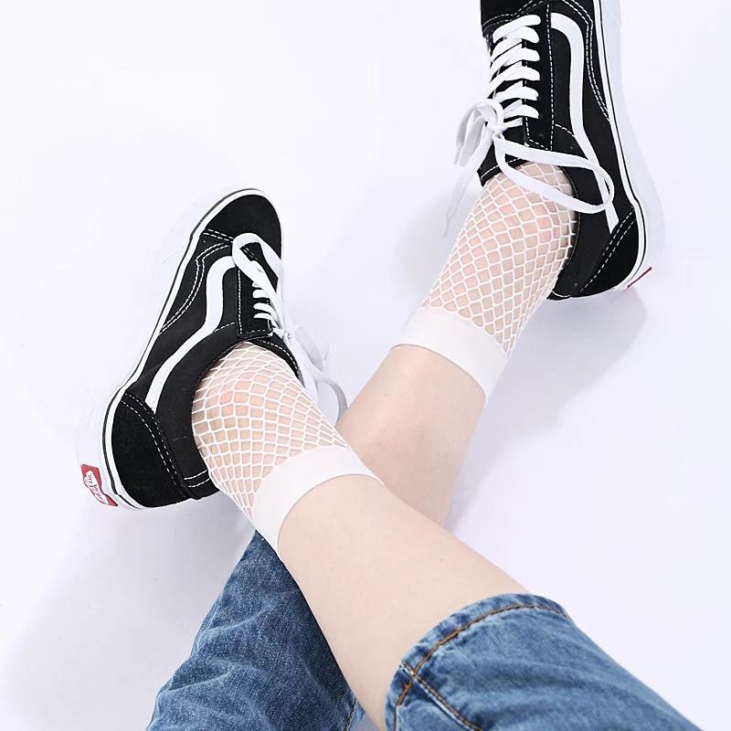 6双渔网袜短袜中筒韩国鱼网袜黑白色丝袜子女春夏季网格短筒袜潮