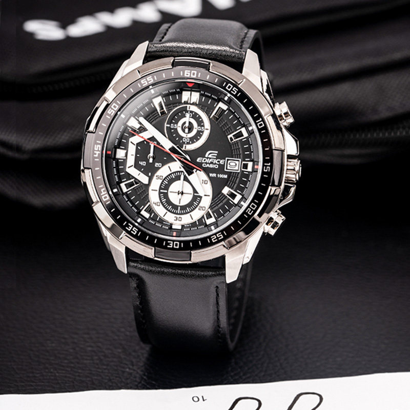 手表正品卡西欧机械表风格真皮赛车计时运动防水日韩腕表