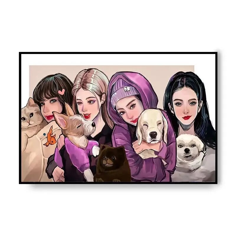 blackpink全体成员diy填色数字油画四人韩团手绘涂色装饰diy