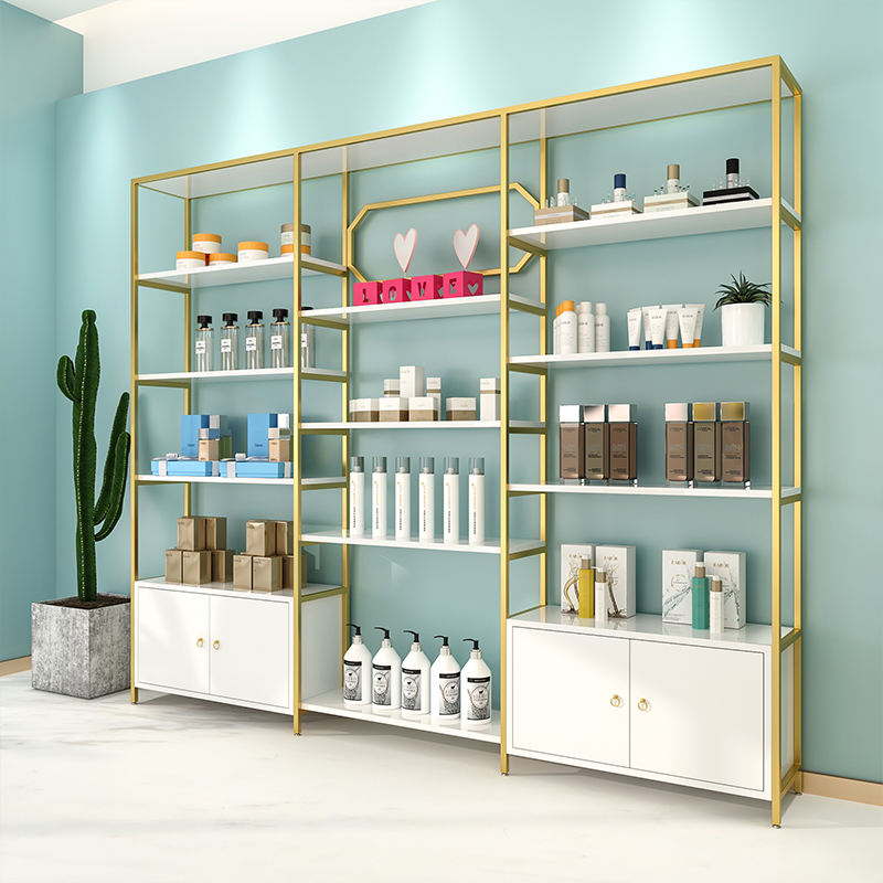 美容院产品收纳美甲展示柜化妆品包包陈列护肤品货架化妆品展柜