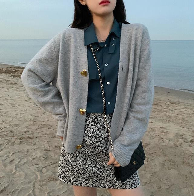 圣诞红色爱心配裙子法式毛衣外套女秋冬百搭小个子短款洋气上衣服