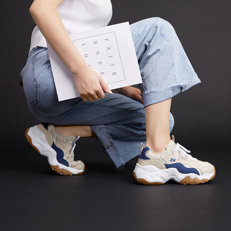 skechers斯凯奇新款老爹鞋女潮林允同款熊猫厚底增高时尚休闲鞋