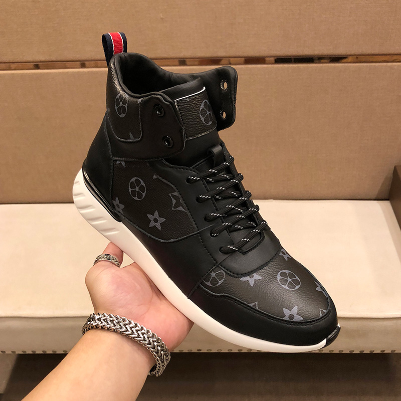 欧洲站奢侈品男鞋新款时尚百搭休闲潮流经典老花纹bvlv高帮男鞋
