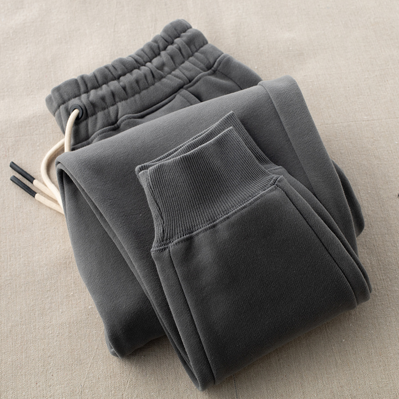 高级灰高端卫裤男 高质量深灰色纯棉休闲宽松束腿运动裤秋冬春女