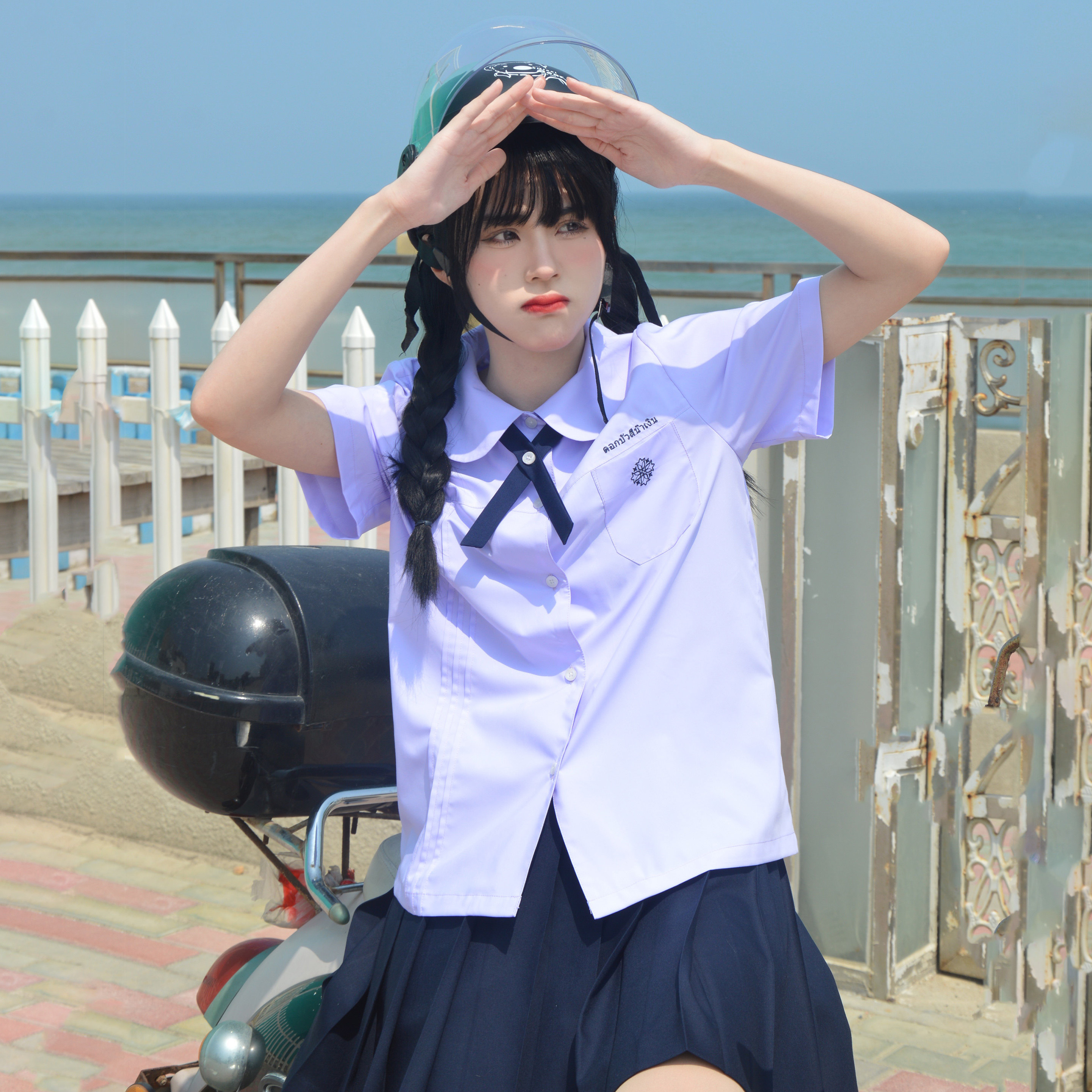 木禾jk衬衫紫色泰式制服原创刺绣小水同款衬衫