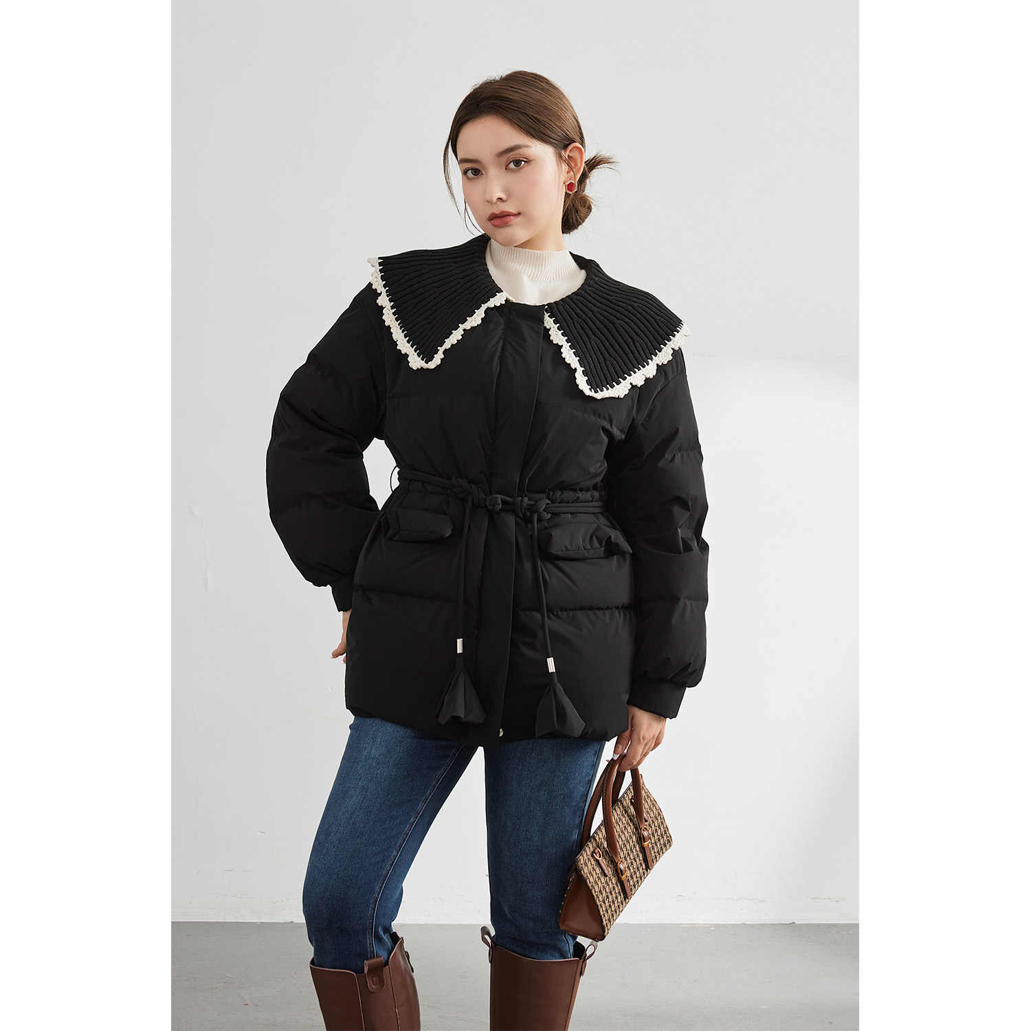 plusmall杨天真大女装提花真丝丝绸可拆毛织法式大码女装