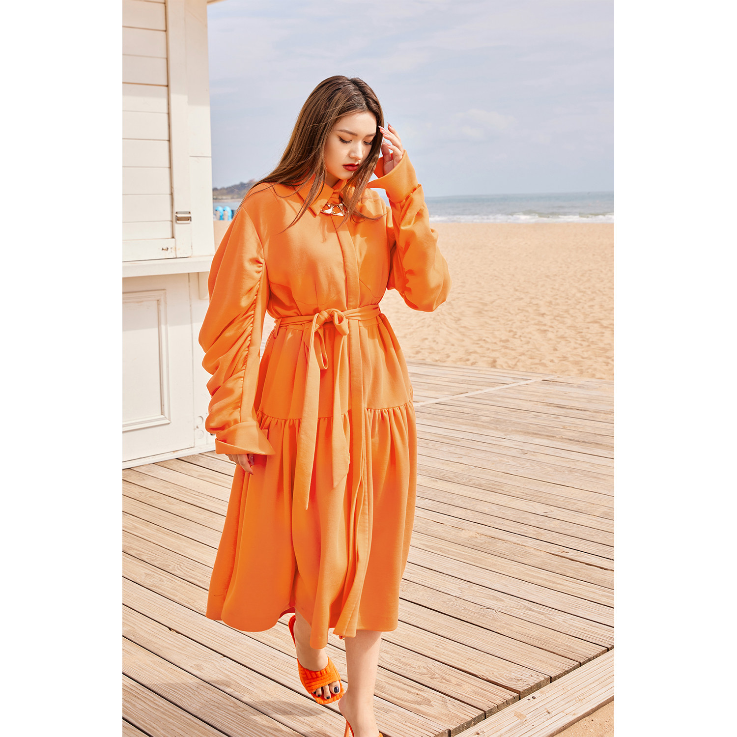 plusmall橘子汽水定制高阶人棉空气气层简约通勤大码女装