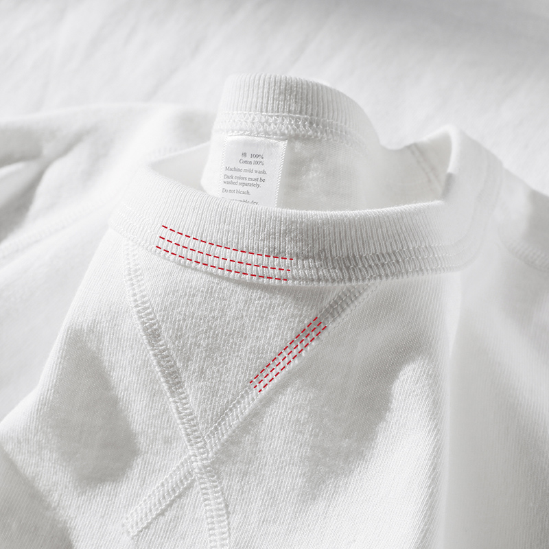 三本针 重磅新疆棉磨毛滚领短袖T恤300g纯棉不透纯色打底男女半袖