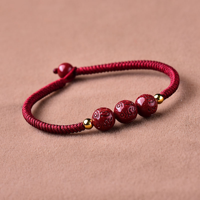 朱砂六字情侣编织手工本命年真言红绳辟邪天然手链