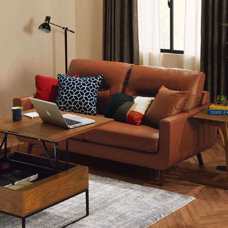 nitori宜得得利家居家具现代简约客厅三人位定制沙发皮艺沙发