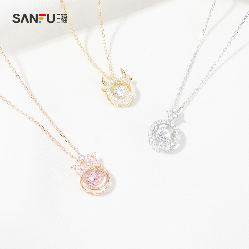 三福项链银饰七夕礼物银心心形钥匙锁骨情人节项链