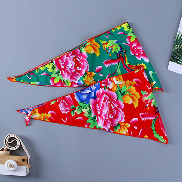 东北北大花布儿童头巾男女民族风三角巾二人转演出帽子