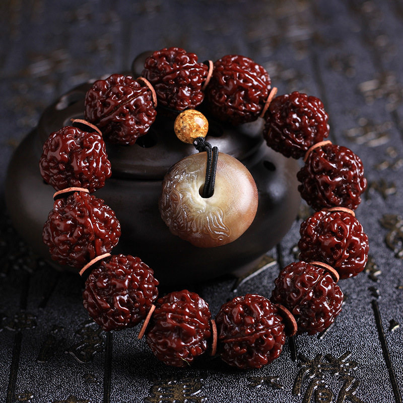 金刚文玩佛珠尼泊尔包浆泡菩提5瓣爆肉纹菩提子手链
