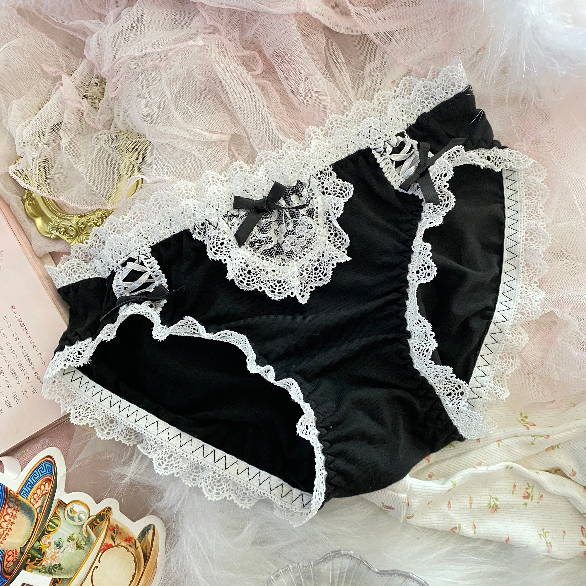 三角裤jk少女萝莉软萌性感黑色白蕾丝蕾丝花边女三角裤