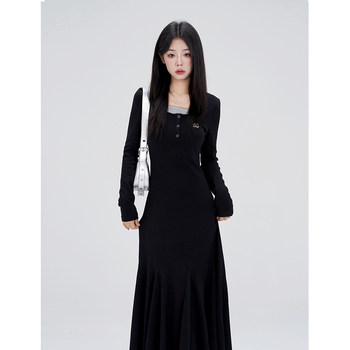 A Little Wild Berry Spring 2024 New Black Waist Long Skirt Slim-fitting Versatile Slimming Temperament A-Line Dress