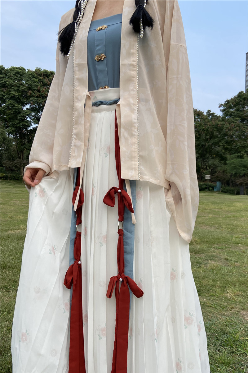 杉梅原创汉服女桑田宋制直袖衫改良吊带一片片式汉服