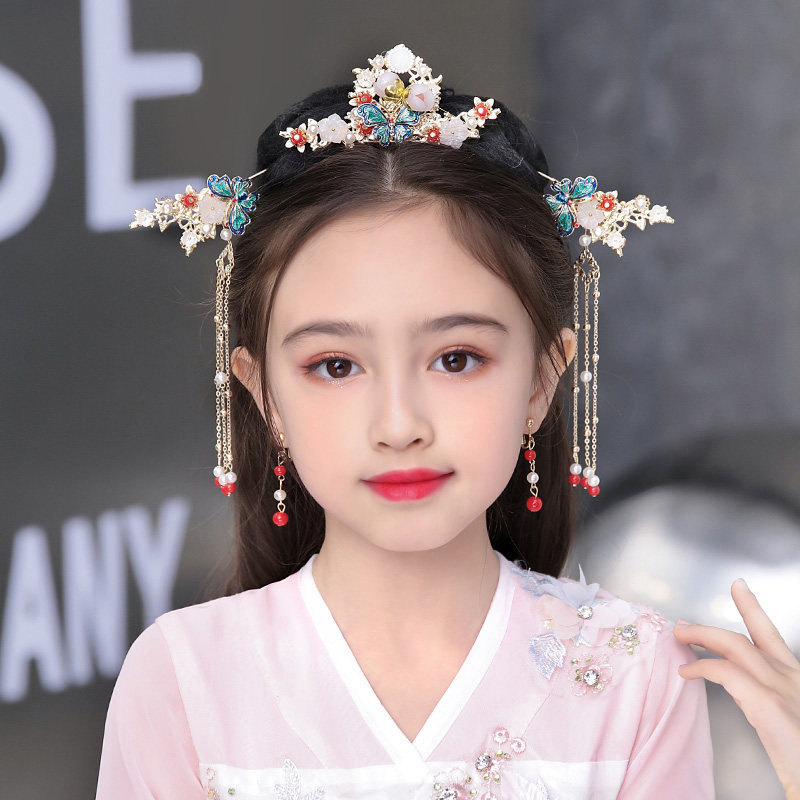 古风发饰儿童童发冠汉仙女流苏步摇插梳发簪发饰